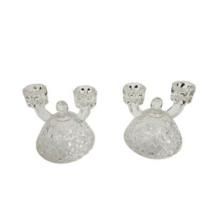 Vintage Clear Pressed Glass Double Arm Candle Holders Set of 2